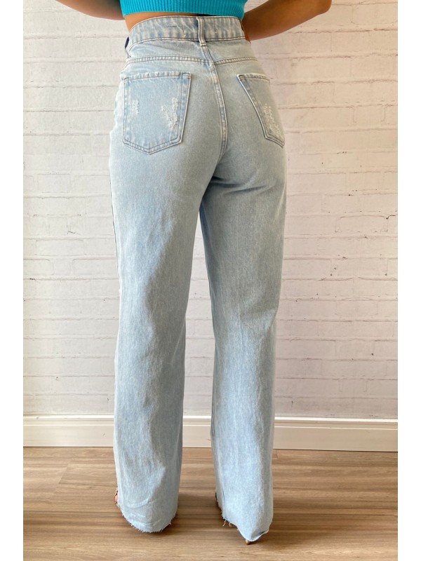 Calça Jeans Wide Leg Destroyed